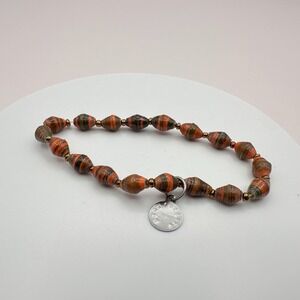 Vintage Y2K Bead for Life Charm Upcycled Paper Chunky Bracelet Boho Jewelry